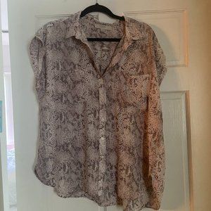 LOFT soft, pink and gray snakeskin, short sleeve, blouse, size XL